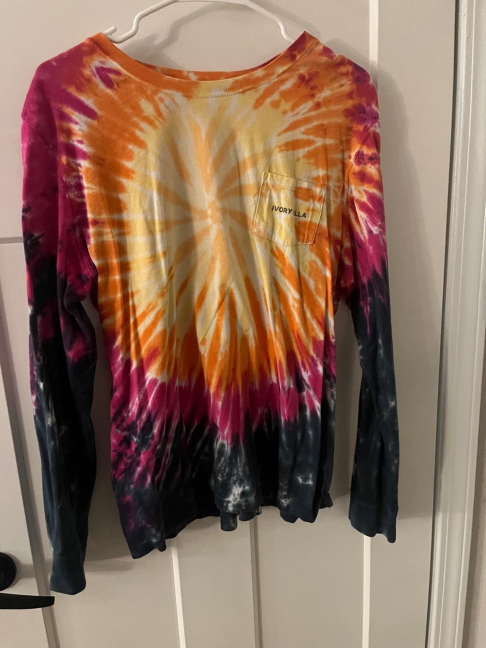 ivory ella Tie-Dye Long Sleeve Pocket Tee — Orange, Pink, Black